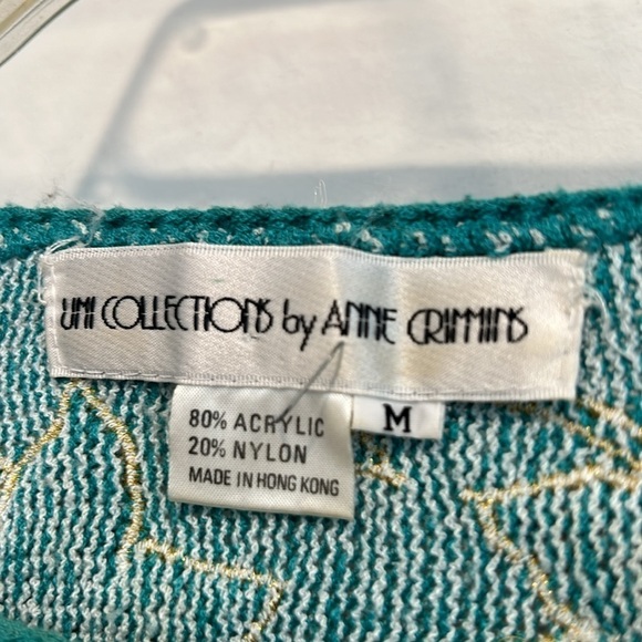 Vintage 80s Umi collections by Anne Crimmins embroidered 3/4 sleeve sweater teal - Picture 4 of 6